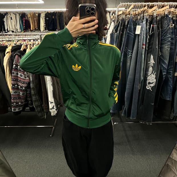 XS)아디다스 빈티지 파이어버드 트랙탑 그린/옐로우 져지