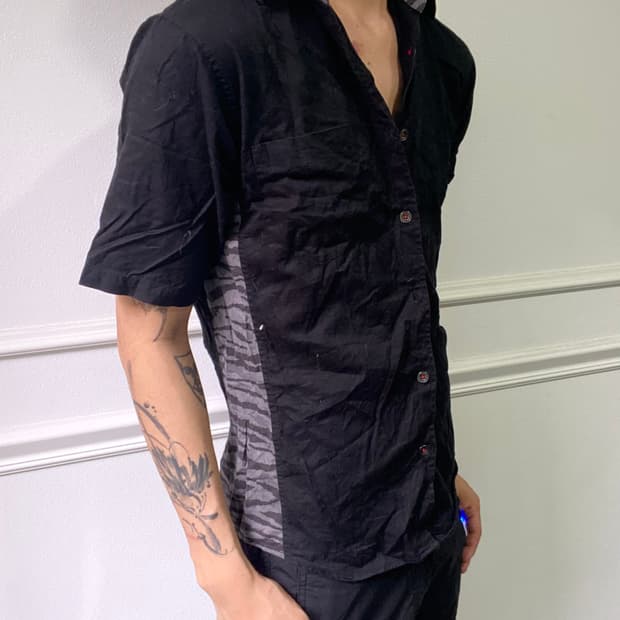 Zebra Pattern Black Slim Fit Shirts