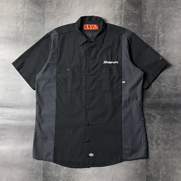 DICKIES 디키즈 빈티지 블랙  그레이패널 반팔 워크셔츠 A00977