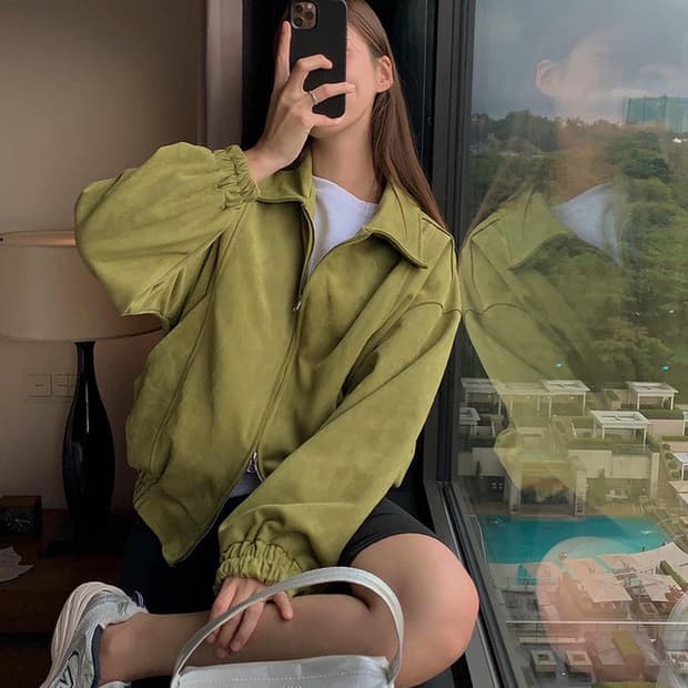 스웨이드 블루종 올리브