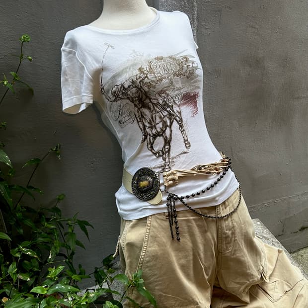 *Rare* 아카이브 JPN 00s 폴로 웨스턴 딱붙 프린팅 티셔츠 