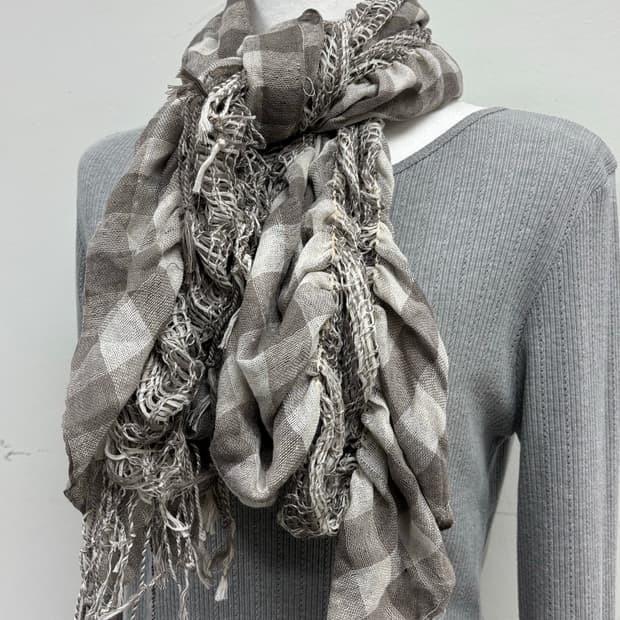 빈티지 베이지 체크 머플러