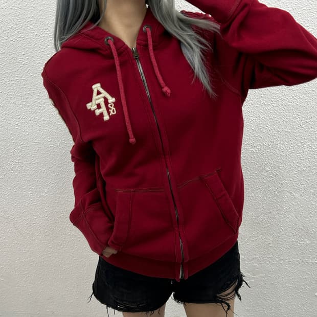 아베크롬비 사이드 패치 버건디 후드집업 S