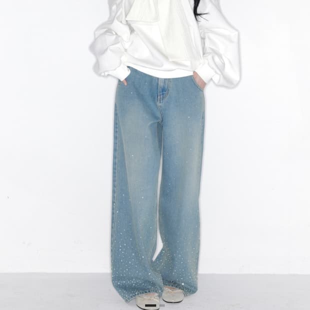 더티스 트윙클 크리스탈 와이드팬츠 m long size