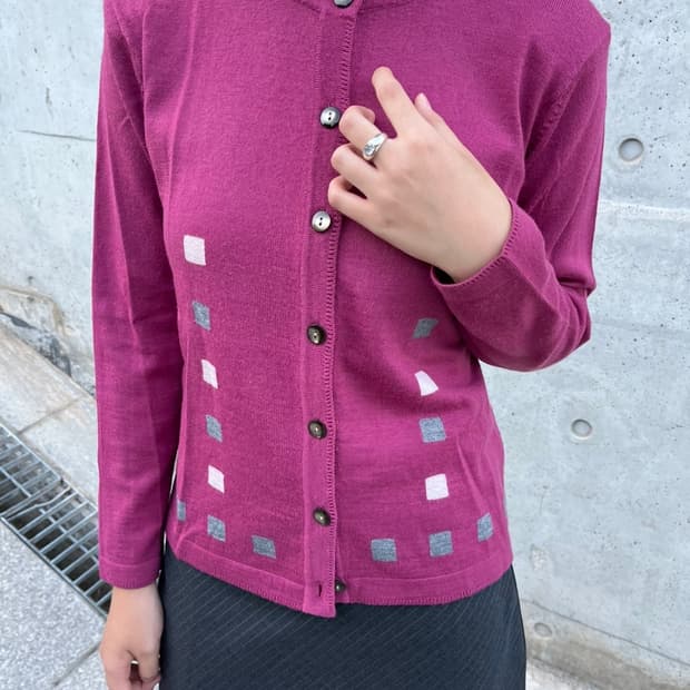 Dark Pink Round Neck Cardigan
