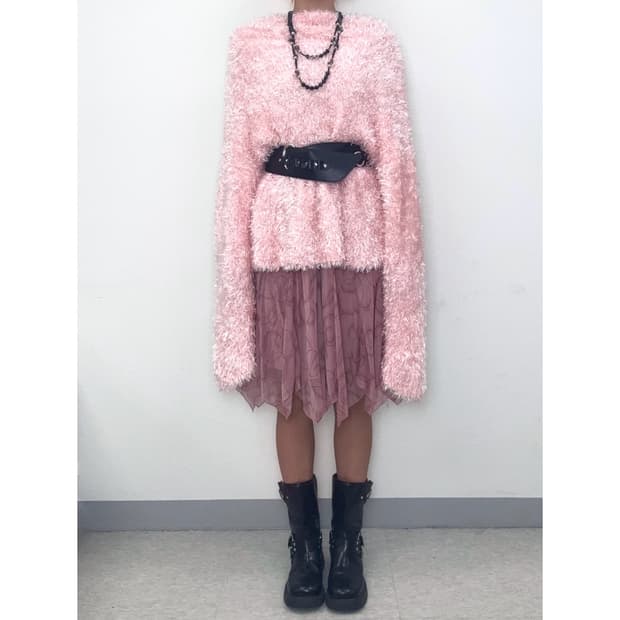 빈티지 핑크 퍼 니트