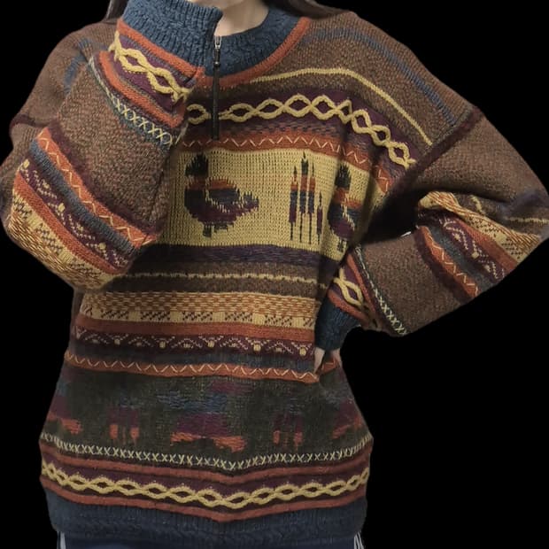 뉴질랜드 스노위피크 빈티지 반집업 니트/에스닉 니트