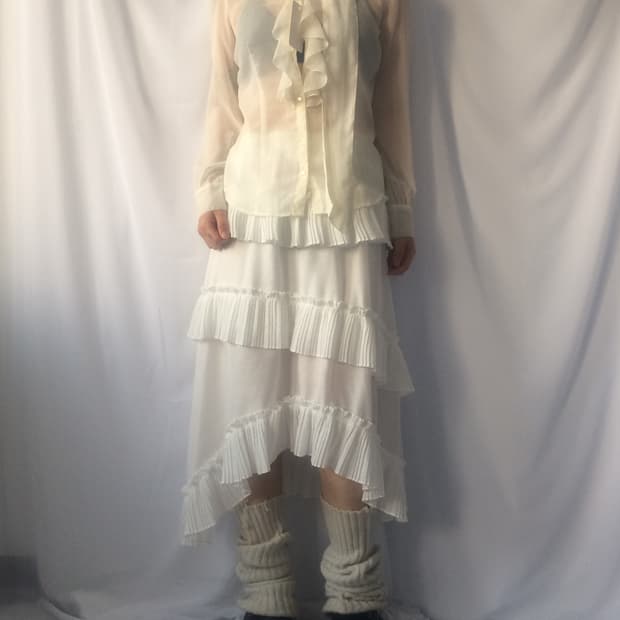 Dot pattern tied see through blouse