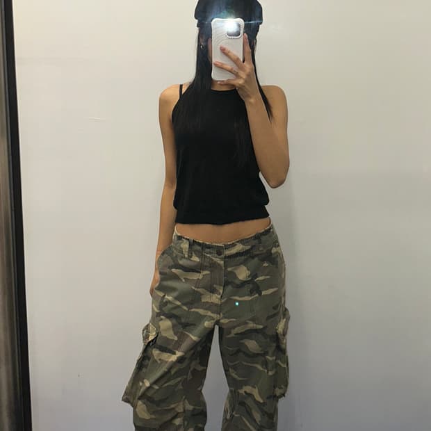 vintage washed camo cargo pants