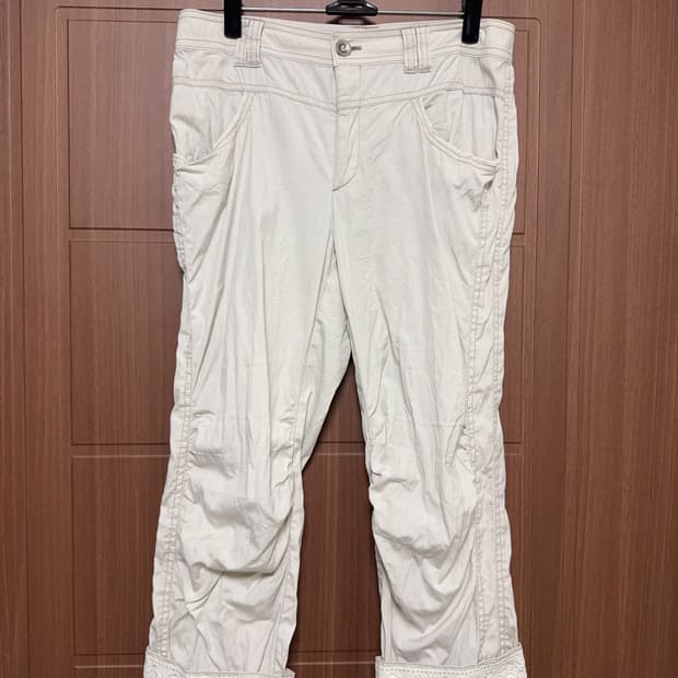 모리걸 하구미 갸루 일본 빈티지 화이트 아이보리 레이스 7부 팬츠