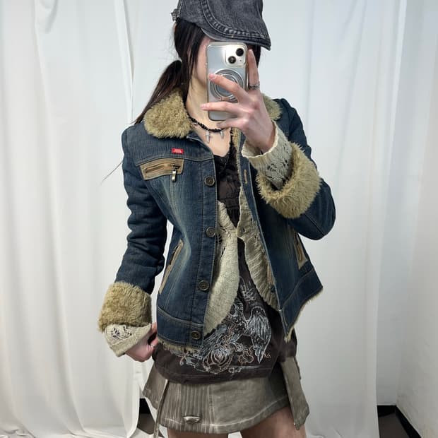 Y2K 퍼 카라 데님 자켓