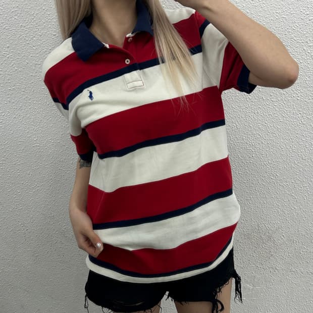 폴로 랄프로렌 블루포니 레드 단가라 pk반팔 XL