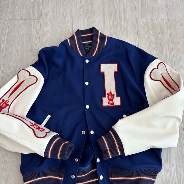 캐피탈 울 아이파이브 바시티 자켓 L 블루 본 레더