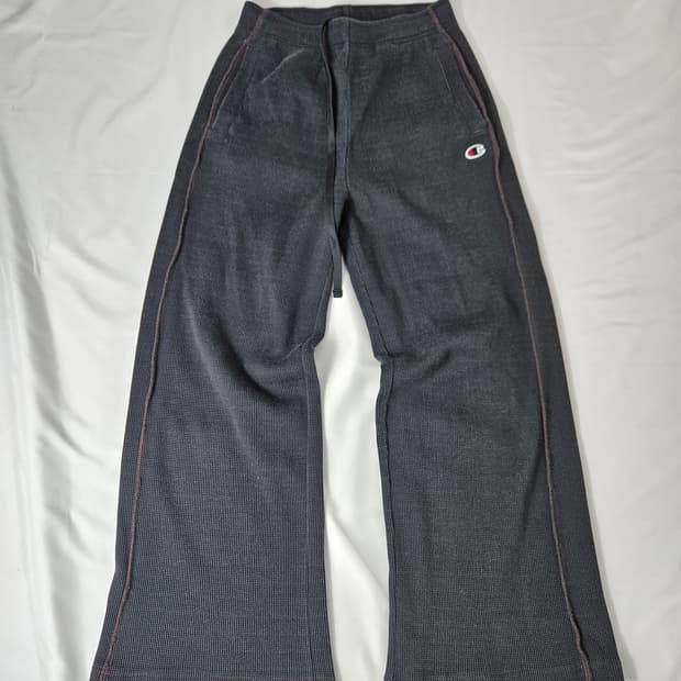 챔피온 USA 와플니트 와이드 트레이닝 팬츠 바지 빈티지 미국 S 블랙