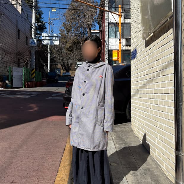 단톤 체크 후드 코트