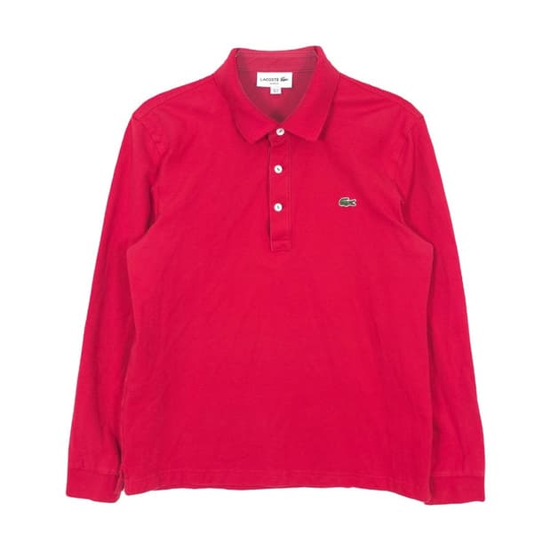 LACOSTE 레드 슬림핏 롱슬리브 피케 셔츠 4