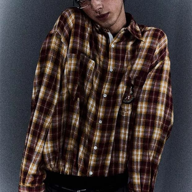 오디너리피플 레드 브라운 체크 셔츠