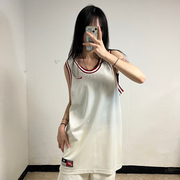 Nike White Red Swoosh Basketball Jersey