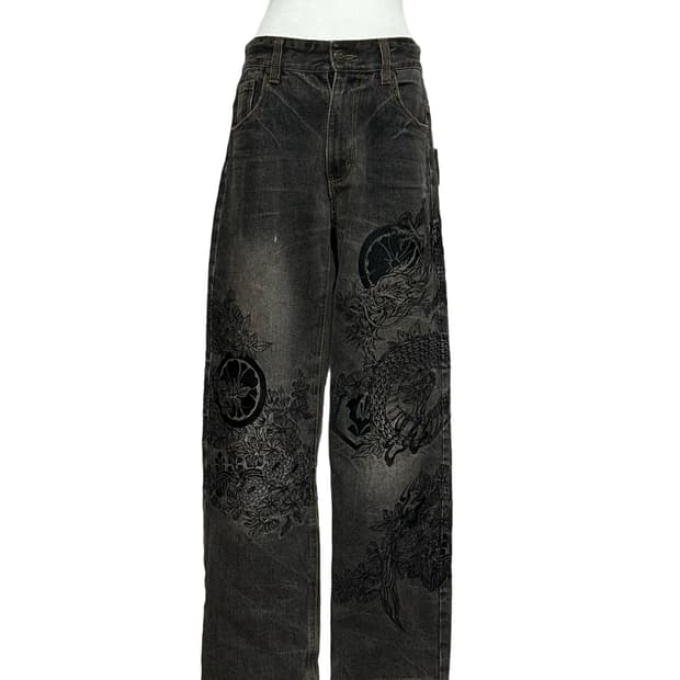 오리엔탈 자수 데님 팬츠