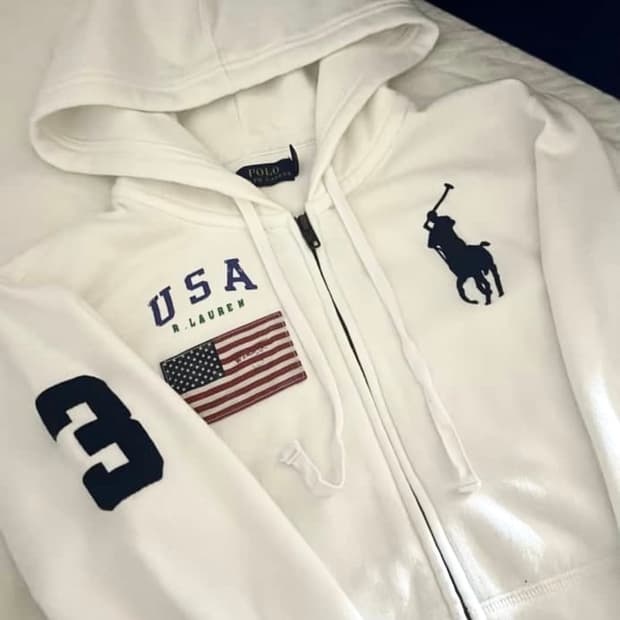 폴로 성조기 후드집업 화이트