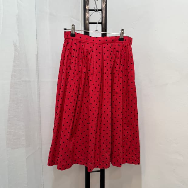 일본빈티지 빨간도트 땡땡이 레드치마 레드스커트 미디치마 3524