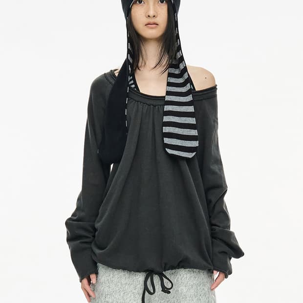 cerric round hem string top charcoal