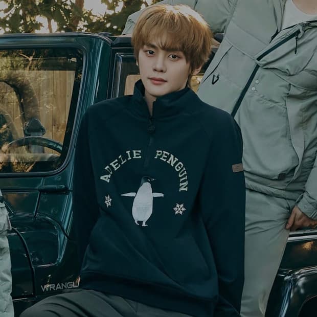 [새상품] 비비씨어스 남성 펭귄 우븐패치 하프집업 맨투맨 M