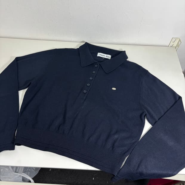 우먼M 제너럴아이디어 다크네이비 카라 반집업니트