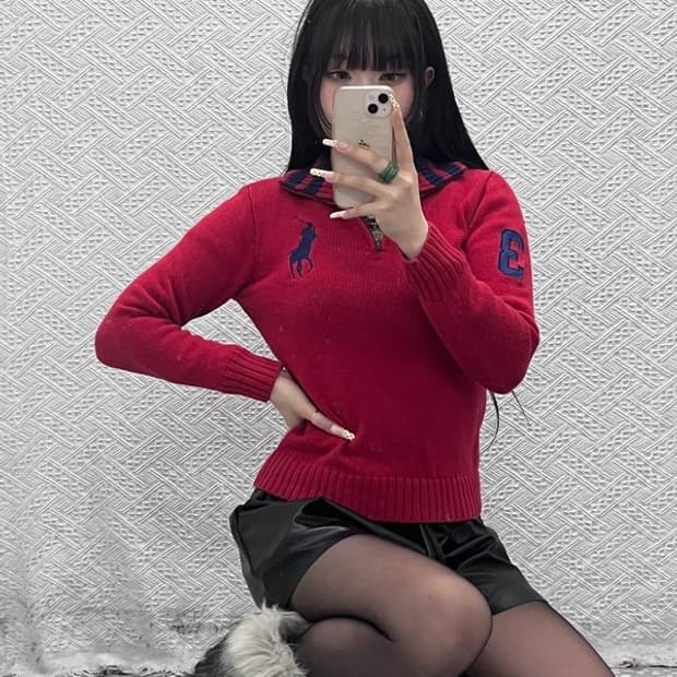 폴로 랄프로렌 빈티지 레트로 하이틴 반집업 니트 M C09793