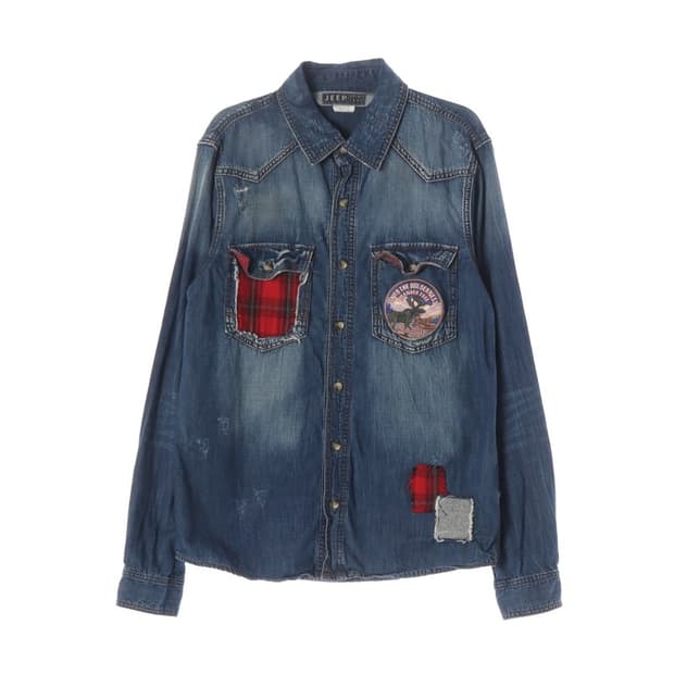 JEEP SPIRIT 빈티지 패치워크 워싱 데님 셔츠 M