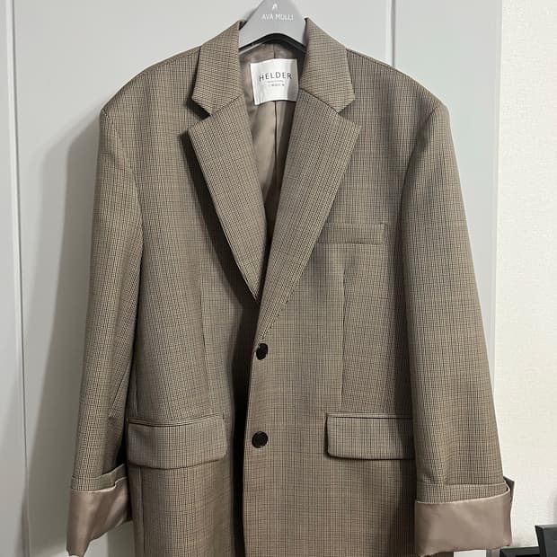 헬더 체크 오버핏 울 자켓 M