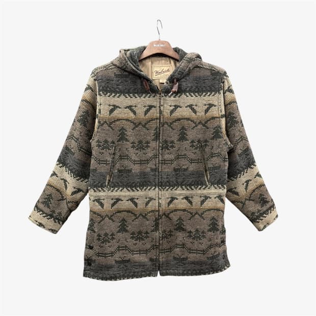 울리치 울 블랭킷 후드자켓 플라잉구스 패턴 사이드 포켓 디테일 카키