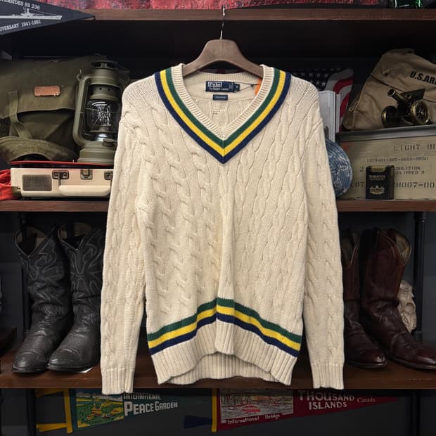 90s 폴로 랄프로렌 프레피 클래식 크리켓 니트 아이보리 N42