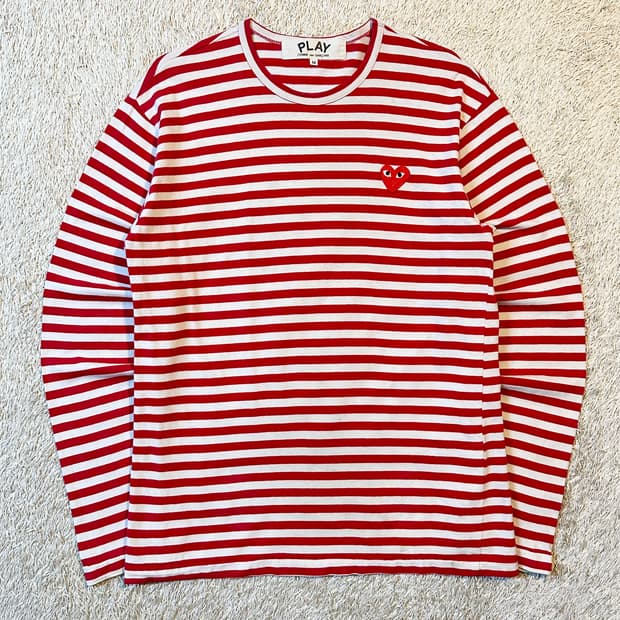 꼼데가르송 레드 하트와펜 스트라이프 긴팔 보더티 레드