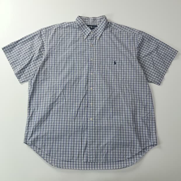 CK767 2XL 폴로 90s 그래프체크 블루 반팔 셔츠 남방