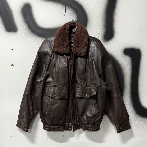 VTG 빈티지 100% 쉽스킨 퍼 카라 탈부착 퀼팅 양가죽 자켓