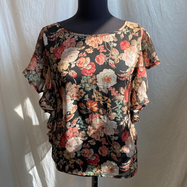 MURUA 플라워 시스루 블라우스(M)