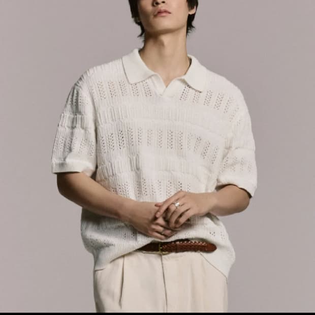 XL / 아이보리 ) 무신사스탠다드 크로셰 니트 폴로 카라 셔츠