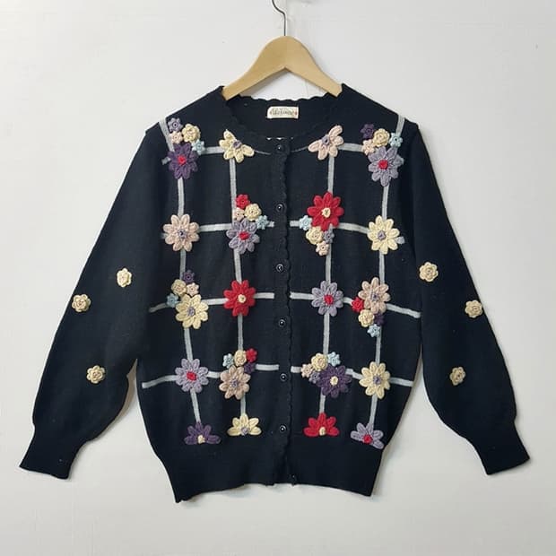 fumo 꽃장식 모 100% 가디건 블랙