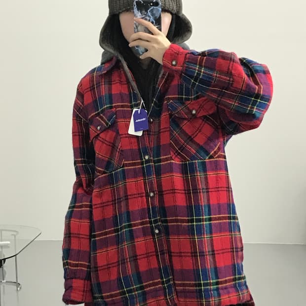 PLEASANT 체크 패턴 기모 셔츠