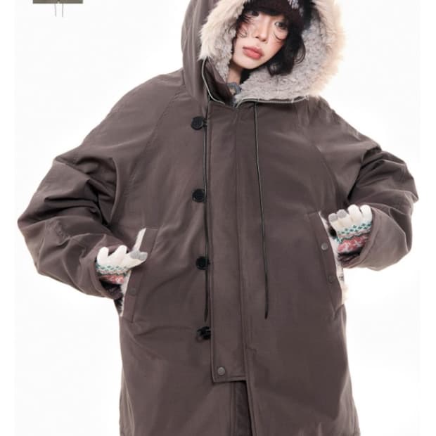 아사키 프레자키 후드 퍼 야상 브라운