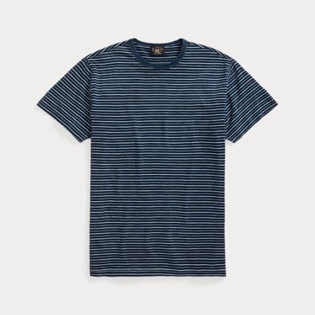 RRL 인디고 자카드 스트라이프 티셔츠 L