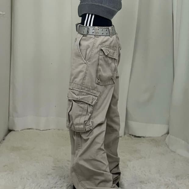 샌드 베이지 와이드 조거 카고 팬츠