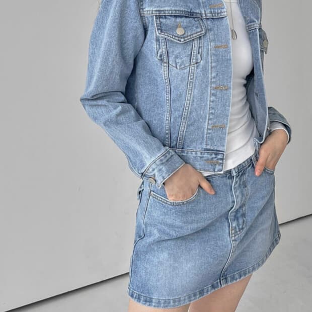 릿킴 데님 자켓 미니 스커트 세트 (free,M)(둘 다 새상품)