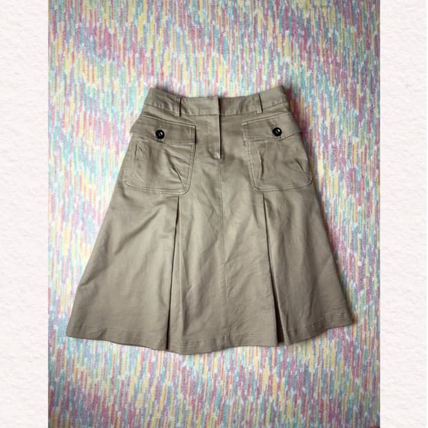 베이지 미디 코튼 스커트