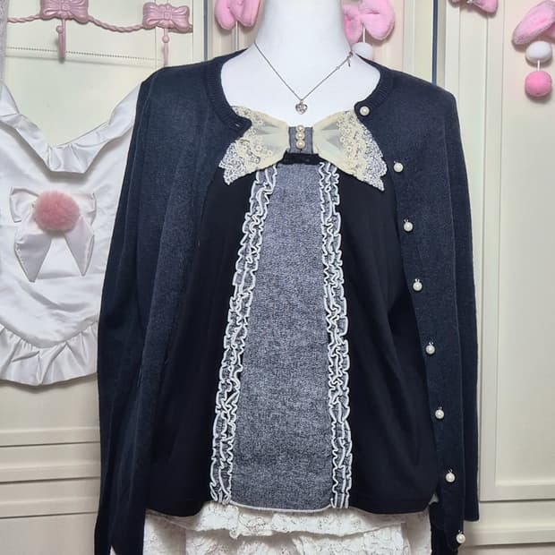 axes femme리본 블라우스 3set 봄 세트 가디건 큐롯 공겜여주