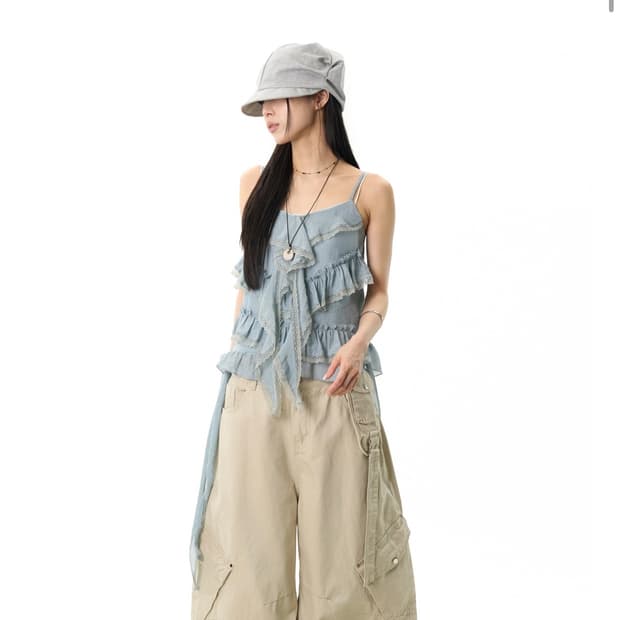 릿킴 웨이브 프릴슬리브리스 블루 WAVE FRILL SLEEVELESS
