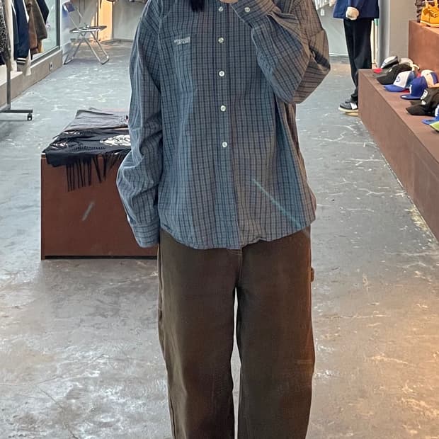 디스이즈네버댓 워시드 블루 체크셔츠H1195