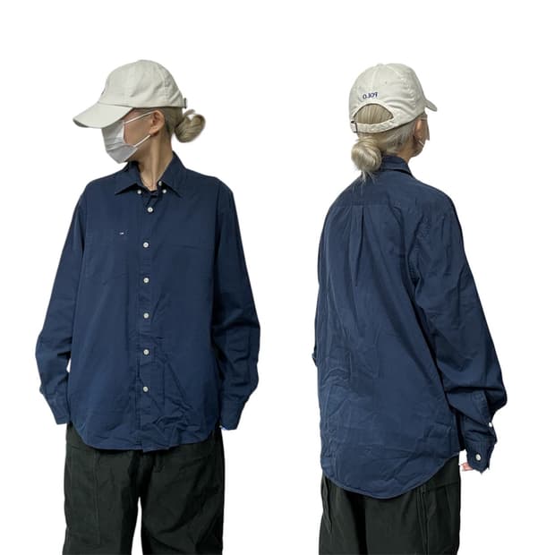 타미 힐피거 솔리드 네이비 오버핏 셔츠 M