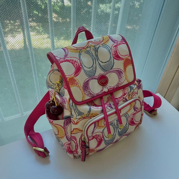 희귀🛍️💕))코치 시그니처 백팩 핑크 멀티컬러